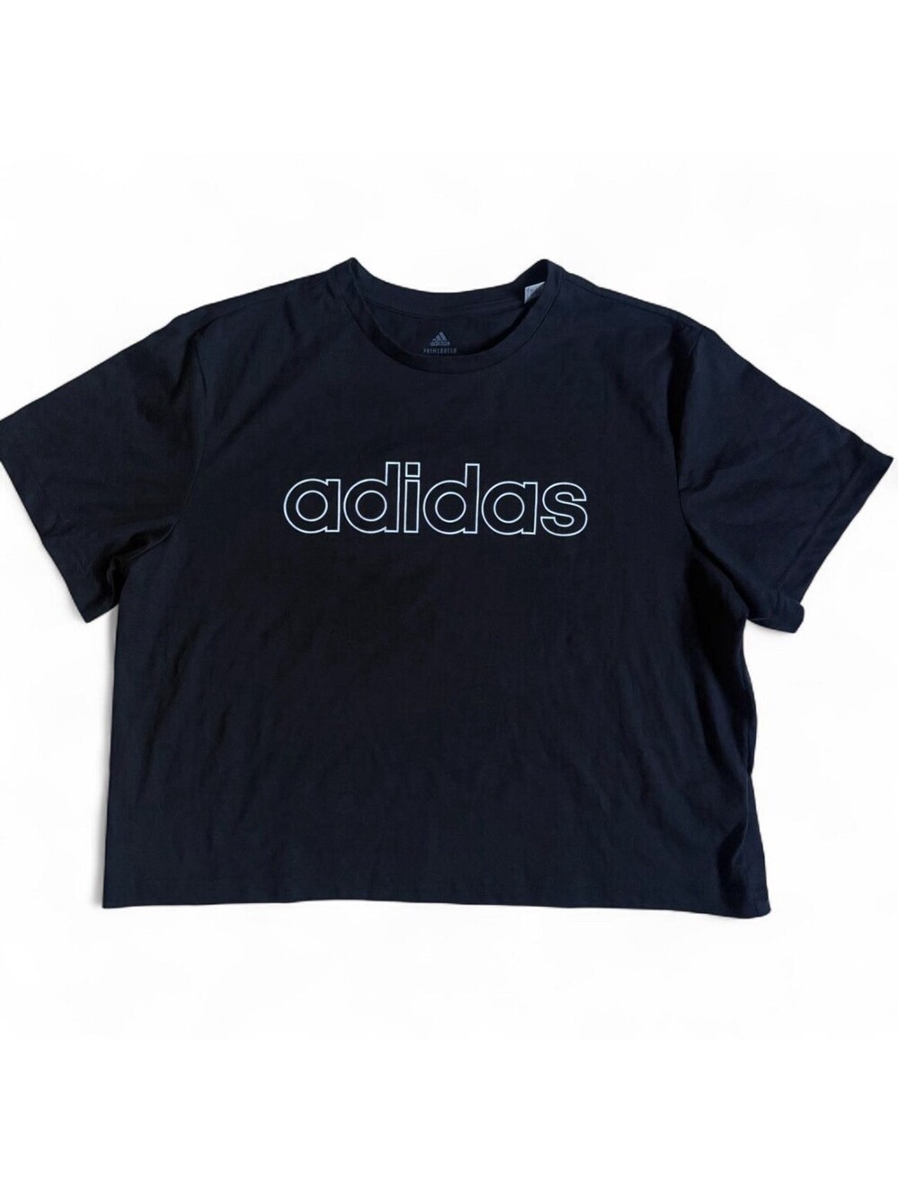Adidas Women's Black Crop Tee with White Logo, Size Large, Primegreen AEROREADY